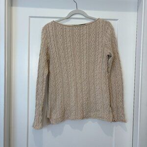 Lauren by Ralph Lauren beige oatmeal boatneck cable knit cotton sweater L